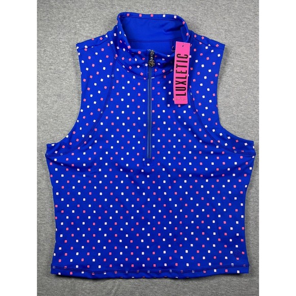 NWT Lilly Pulitzer LUXLETIC Callie Half-Zip Top Borealis Blue Squared NWT Large - Picture 2 of 8